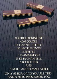 You are looking at: 4096 Colors, 4-Channel Stereo, 32 Instruments, 8 Sprites, 3D-Animation, 25 DMA Channels, a Bit Blitter and a male and female voice.